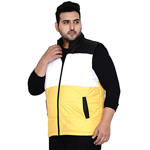 Image of JOHN PRIDE Plus Size Men's Solid Sleeveless Mock Collar Yellow Padded Jacket for Men