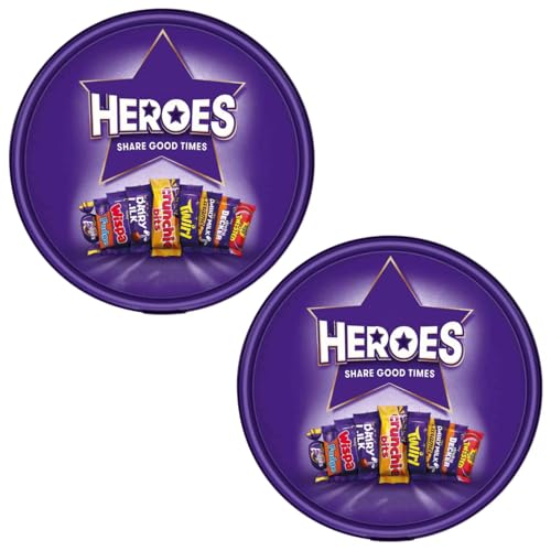Pack of 2 Heroes Chocolate Tub 550g - Assorted Mini Chocolate Bars - Family Sharing Tubs for Christmas, Birthdays, Parties & All Occasions