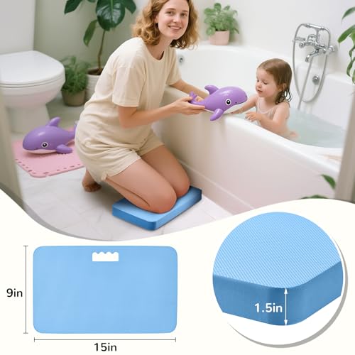 Image of Baby Bath Kneeler, Extra Thick Kneeling Pad for Bathing Babies, Soft Foam Cushioning for Knee, 1.5 inch Thick Non-Slip, Fast-Drying,Gardening, Bathing Baby, Workout Supplies-Blue