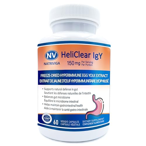 Heliclear IgY – Hyperimmune Egg Yolk IgY immunoglobulins for Gut & Gastric Health – Supports Gut Microbiome Balance, Stomach Lining Integrity & Digestive Health – Dairy-Free, 150 mg, 60 Capsules