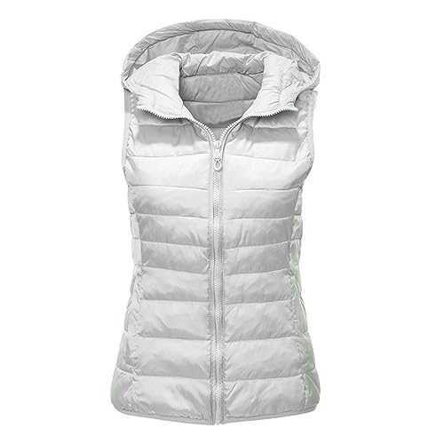 Womens Packable Down Gilet Water, Lightweight, Extra Warm Bodywarmer With Zip Up Pockets, Windproof Full-Zip for, Mountaineering, & Casual (White, L)