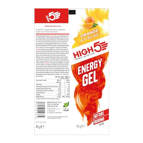 HIGH5 Energy Gel Quick Release Energy On The Go From Natural Fruit Juice (Orange, 6 x 40g)