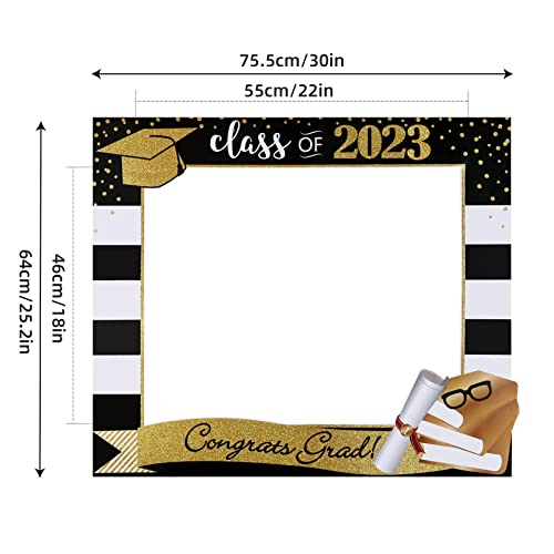 Popgiftu 2023 Graduation Photo Props Set, Black And Gold Glitter, Large Size Graduation Photo Booth Props, Class Of 2023 For Graduation Party Favors Supplies Decorations #TOP4