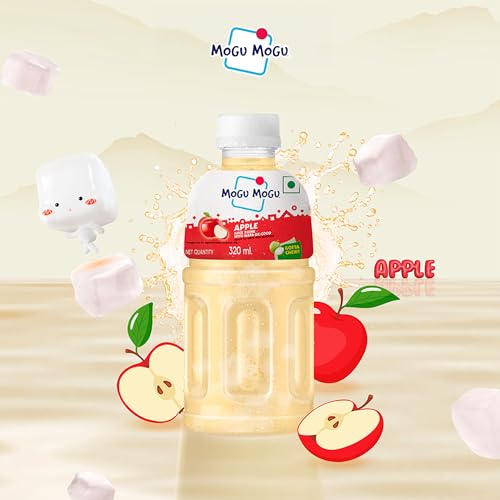 Image of Mogu Mogu Apple Juice Drink with Nata de Coco Jelly 320ml (Pack of 6)| Refreshing Tropical Thai-Made Sip & Chew Beverage