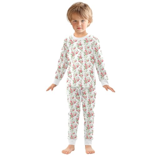 Cartoon Pajamas Set Green Leaves Red Flower Pattern Long Sleeve PJs Cotton Jammies Sleepwear Top and Pants3