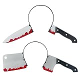 BESTOYARD 2pcs Funny Scary Halloween Props Through Head Bloody Headband Hairband Hair Hoop Horror Party Costume Accessories Trick Toy (Cleaver + Pointed Knife)