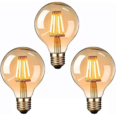 massway Vintage Edison Light Bulb, E27 Screw Bulb 4W (Equivalent to 40W) G80 Globe Decorative Light Bulbs Warm White 2700K LED Filament Lamp Classic Amber Glass Retro Spiral Lamp- 3 Count Cover