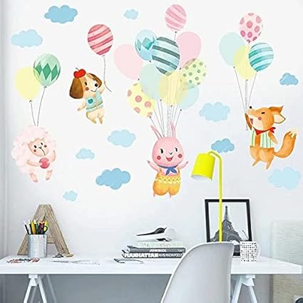 Amazon Co Jp ウォールステッカー 動物 子供部屋 おしゃれ 北欧 カフェ モダン 犬 ウサギ うさぎ 兎 雲 空 キツネ 羊 シール かわいい 風船 動物園 壁紙 知育 パーティー ほのぼの カラフル バースディー ドット 気球 バルーン 子ども部屋 玄関 飾り