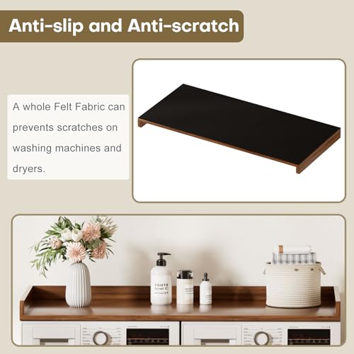 Cozivolife Washer Dryer Countertop, Laundry Topper with Edge Rails, 54" x 27.5" Bamboo Folding Station & Waterproof Surface, 220 lb Load Capacity for Laundry Room Organization(Walnut) by Cozivolife - Image 5