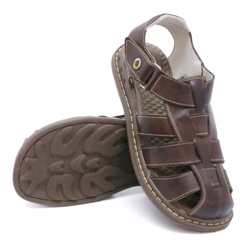 Sandália Franciscana Girolando Masculina Fecho em Velcro Premium (38, Marrom)
