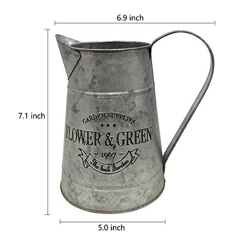 Philpety Shabby Chic Silver Watering Can Galvanized Finish Metal Vase Country Rustic Pitcher Primitive Jug Decorative Flower Holder, 7.1" H(Large) #TOP3