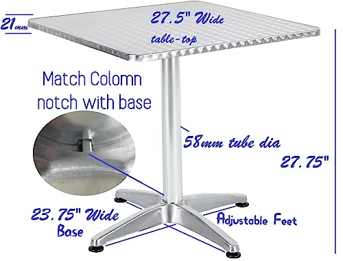 BTEXPERT 27.5" Square Patio Table – Indoor Outdoor Stainless Steel Dining Table with Aluminum Base, Commercial Restaurant Café Bistro Furniture – Weather-Resistant Silver Finish by BTEXPERT - Image 4