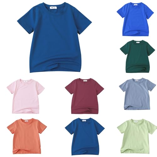 Girls Boys Summer Basic T Shirts Plain Tees Tops Kids Short Sleeve Shirts Soft Cotton T-Shirts Size 1-10 Years3