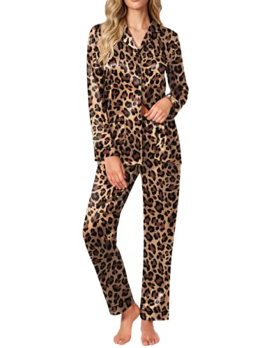 Ekouaer Silk Pajamas for Women Sets Long Sleeve Button Down Pjs Leopard - image 1