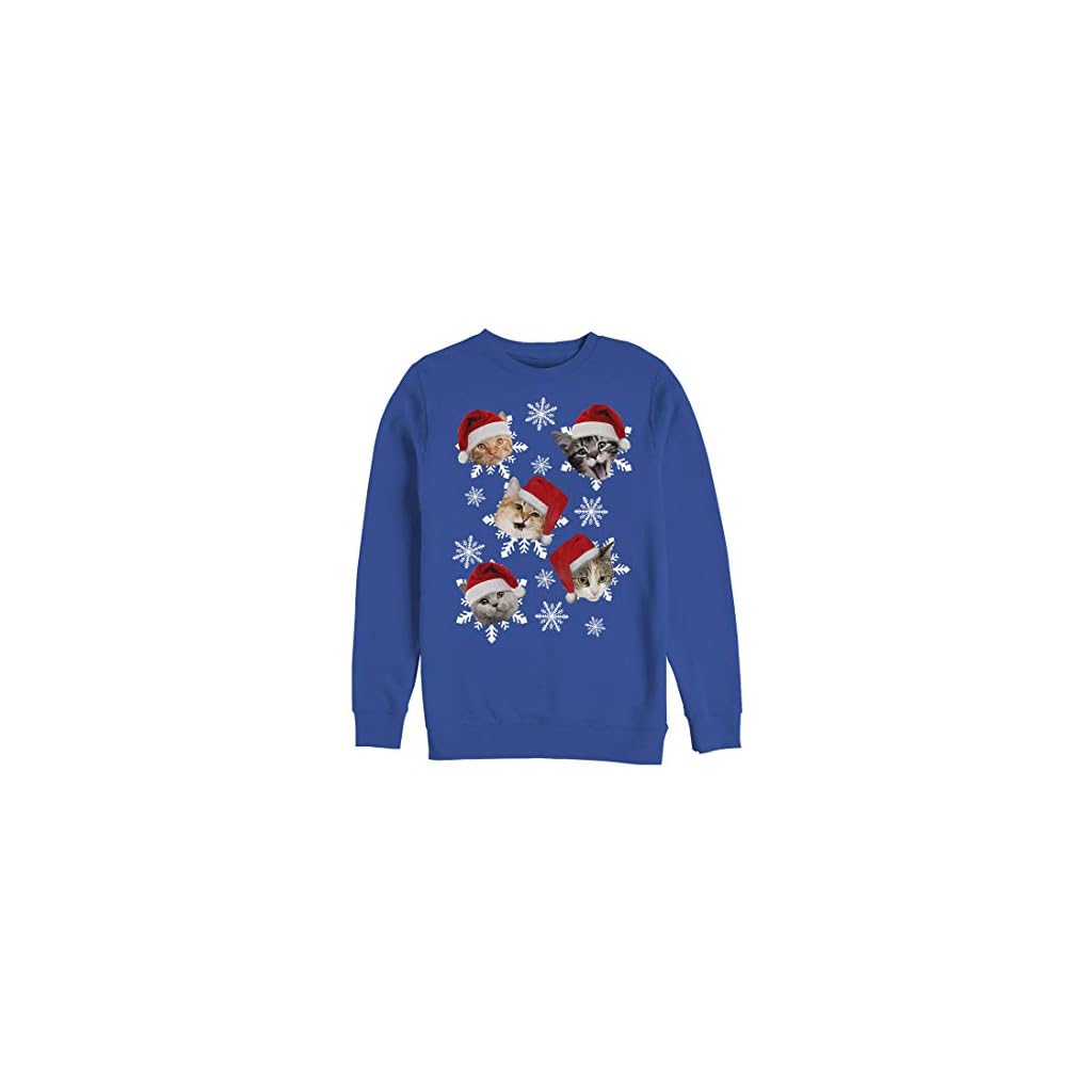 LOST GODS Men's Ugly Christmas Cat Snowflakes Sweatshirt