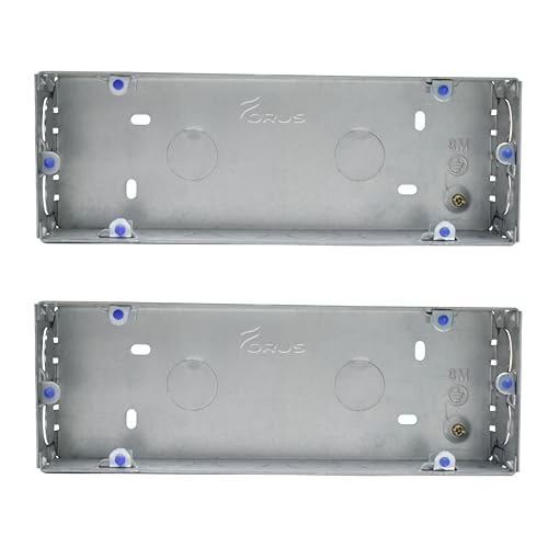 Image of Forus Concealed GI Sheet Metal Modular Box 8 Module, Excellent Quality Rustproof Galvanized Iron Heavy Duty Flush Mounting Electrical Junction Box, 18 Gauge thick 9x3 Inch Junction Box-2PC