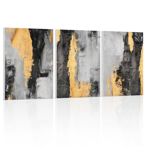 UMIACOUSTICS 3 Pcs 0.7Inch Thick Art Acoustic Panels,Decorative Acoustical Wall Panels, Sound Absorbing Art Panels for Home, Office, Hotel, Inkgold-Gleam