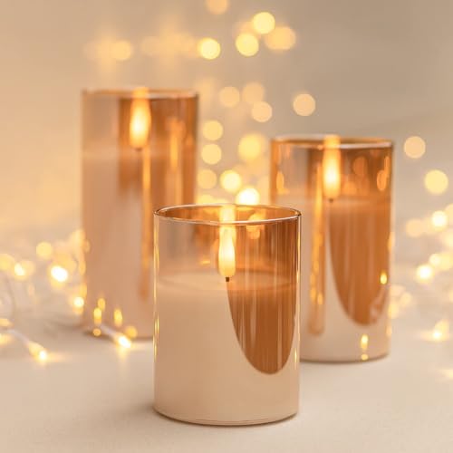 image for ANGELLOONG Gold Candles for Bathroom Decor, Glass Flameless Candles wi