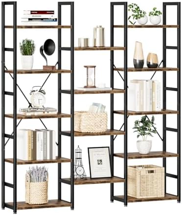 NUMENN Triple Column 5 Tier Bookshelf, Bookcase with 14 Open Disp...