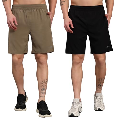 Image of ATICX Polyester Shorts for Men - Quick Dry Lightweight with Zipper Pockets - Gym, Running, Jogging, Training Half Pants for Basketball, Swimming, Badminton, Cycling, Football, Outdoor & Home Wear