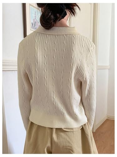 OYOANGLE Girl's Cable Knit Preppy Sweaters Embroidered Button Long Sleeve Knit Pullover Tops3