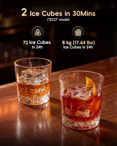 Image of ecozy 2 inch Large Ice Cube Maker with CrystalFlux Technology, 2 pcs in 30 Mins with Eco Mode, 72 pcs /Day, 24H Timer, Clear Square Ice Machine with Self-Cleaning, Enhanced Insulation for Whiskey Bar | Square Ice 72 pcs / Day, Self-Cleaning for Whiskey Bar