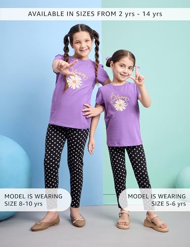 Image of Amazon Brand - Symbol Girl's Cotton Jersey Stretchable Leggings | Ankle Length | Aged 2-14 Years