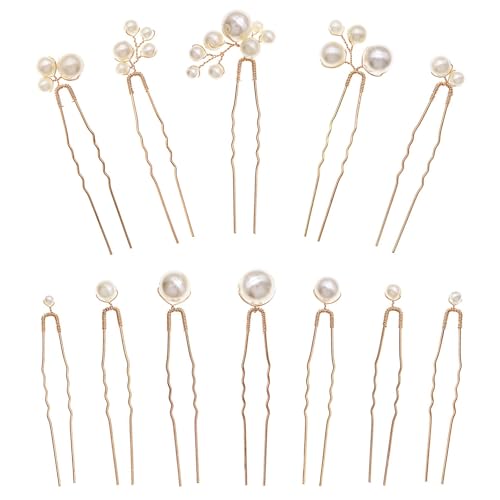 YFFSFDC パールピン Ｕピン 12本セット 小さい 大きい 髪飾りパール 普段使い 着物 結婚式 成人式 卒業式 和装 撮影 プレゼント (ゴールドA 12本セット)