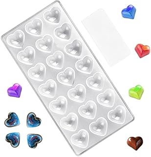 SIYINGSAERY Chocolate Candy Mold 21 Grid Polycarbonate Chocolate Making Mould 3D Transparent Chocolate Mold Maker Jelly Candy Making Mold Sweet Candy Moulds Tray with Scraper for DIY (Heart Shape)