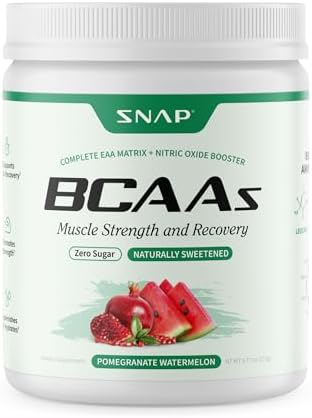 Snap BCAA Powder Essential Amino Energy Supplement with Nitric Oxide Booster – Watermelon Flavor – Pre Workout Powder, Recovery Supplements Post Workout, Muscle Strength & Performance (30 Servings)