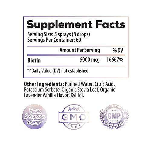 Ideal Infusion Biotin Sublingual Liquid Spray: Hair Growth Vitamin For Thickness And Volume - Skin Health, Organic Lavender Vanilla, Keto #TOP1