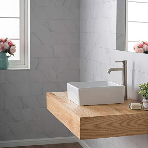 Kraus 15-Inch Square White Porcelain Ceramic Bathroom Vessel Sink And Ramus Faucet Combo Set With Pop-Up Drain, Satin Nickel C-Kcv-120-1007Sn #TOP6