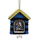 Romero Britto Dog House with Puppy and Bone Pendants Xmas Ornament