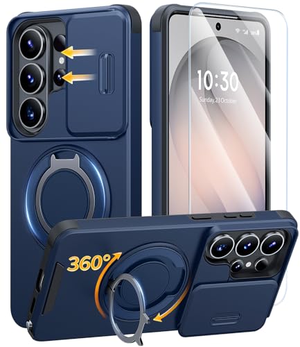 JAME for Samsung Galaxy S26 Ultra Case, Ring Holder Stand Kickstand, Slide Camera Cover with Screen Protector, Dual-Layer Shockproof Protective Magnetic Accessory Friendly S26 Ultra Phone Case, Blue
