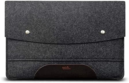 Pack & Smooch for iPad Air 10.5" / iPad 10.2 Case Sleeve Cover - 100% Wool Felt and Vegetable Tanned Leather - Dark Gray / Dark Brown