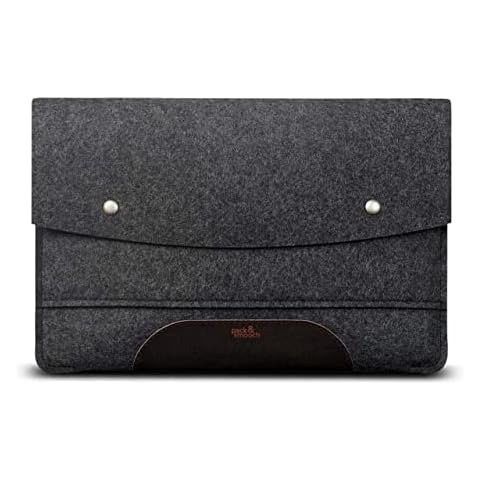Pack & Smooch Case for MacBook Air 15 (2023) MacBook Air 15 Case Sleeve 100% Wool Felt and Vegetable Tanned Leather Handmade in Germany Anthracite/Dark Brown Cover