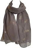 GlamLondon Feder-Schal für Damen, Rotgold, Glitzer, Folie, Federdruck, für Party, Hochzeit, Mode Gr. 42, Xl-7206-grau