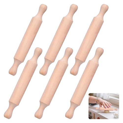 Mini Rolling Pin,6 PCS Kids Wooden Rolling Pins,Mini Non-Stick Playdough Rollers for Baking,Crafts & Cookie Making,Small Dough Rollers with Handles,Kids Rolling Pin Great for Kitchen Fun(5.5 inch)