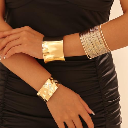 3PCS Gold Chunky Cuff Bracelets for Women Irregular Minimalist Statement Bangle Bracelets Set Open Wide Bangle Arm Cuff Upper Arm Punk Jewelry2