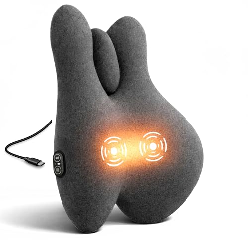 pluva Lumbar Support Pillow with Heat and Vibration Massage for Lower Back Pain Relief & Comfort Ergonomic Memory Foam Back Cushion with Adjustable Strap for Office Chair Car Seat and Sofa Grey