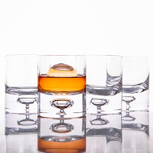 Lemonsoda Crystal Bubble Base Whiskey Glass Tumbler - Set Of 4 - Fully Sealed Heavy Bottom Bubble Base - Great For Scotch Whiskey, Old Fashion, Manhattan, Bourbon, Cocktails And More #TOP2