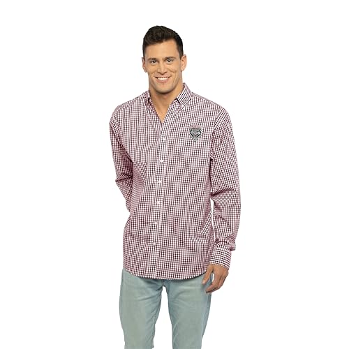Vantage Apparel Men's Collegiate Easy-Care Long Sleeve Gingham Check Button Down Shirt, New Mexico Lobos, X-Large Team Color