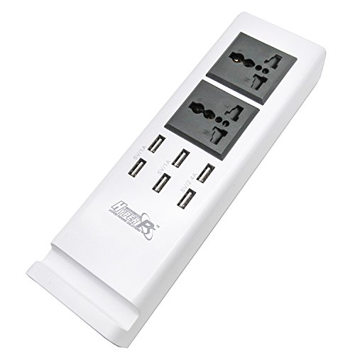 HyperPS - 2* AC-Outlet Surge Protector Universal Wall Power Socket Charging Station Hub Dock With 6* USB Quick Charging Ports Charger (Max 5V 2.4A, Total 7.2A)