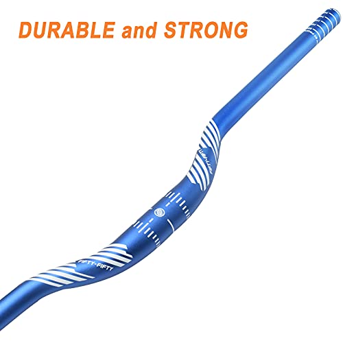 Image of FIFTY-FIFTY Mountain Bike Riser Handlebar, Aluminum Alloy MTB Handlebar, 31.8mm Diameter, 780mm Wide Bicycle Bar (Blue, 35mm Rise)