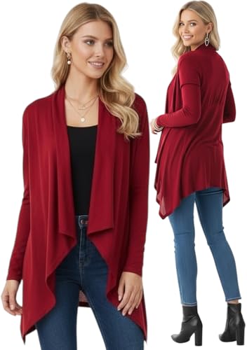 Image of ToBeInStyle Womens Open Front Long Sleeve Lightweight Asymmetrical Draped Cardigan with Side Pockets