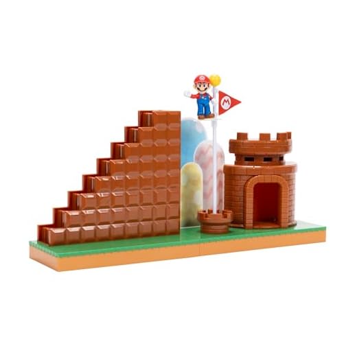 Super Mario Nintendo 6cm Level End Spielset von JAKKS Pazifik mit Mini Mario-Figur, interaktiver Treppe, Schloss, Fahnenmast und Basisplattform, ab 3 Jahren