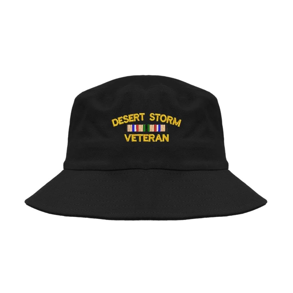 Lufufu Desert Storm Veteran Military Embroidered Bucket hat Black