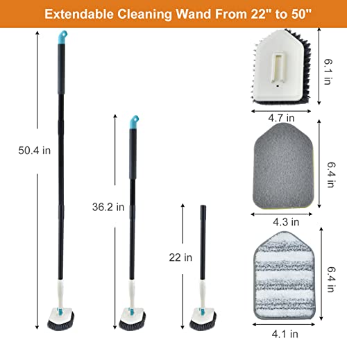 Shower Cleaning Brush With Long Handle, 3 In 1 Tub And Tile Scrubber Brush With 50.4'' Extendable Long Handle Detachable Stiff Bristles Scrub Brush For Cleaning Bathtub Shower Bathroom (White) #TOP3