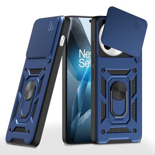 Image of Pikkme Back Cover for OnePlus 13 5G | 360 Protection Case | Sliding Camera Shield Cover & Ring Holder Stand D10 Tough Armor Bumper Case (Blue)