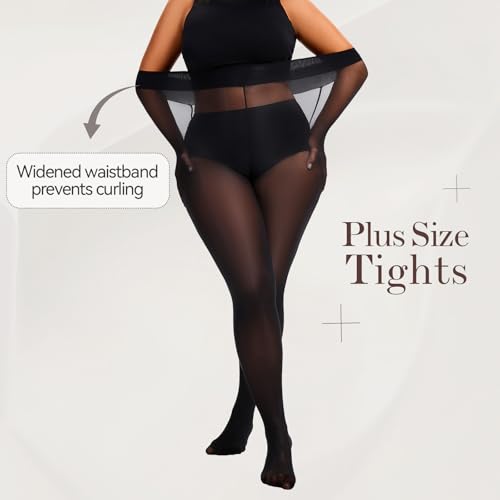 American Trends Plus Size Tights for Women Semi Opaque Stockings High Waist Pantyhose Nylons Soft Stretchy Tights2